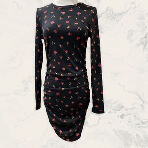 NWT Abound Womens Black Floral Thermal Style Bodycon Dress-  Size Small - Black/